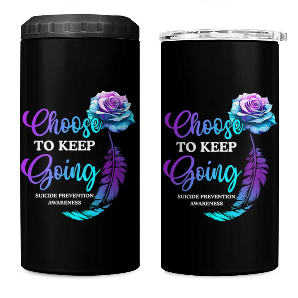 Suicide Prevention Awareness 4 in 1 Can Cooler Tumbler Choose To Keep Going Semicolon Rose Feather - Wonder Print Shop