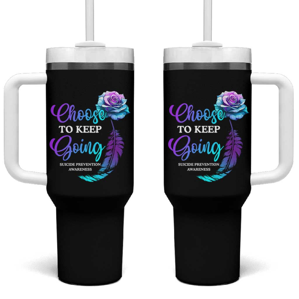 Suicide Prevention Awareness Tumbler With Handle Choose To Keep Going Semicolon Rose Feather