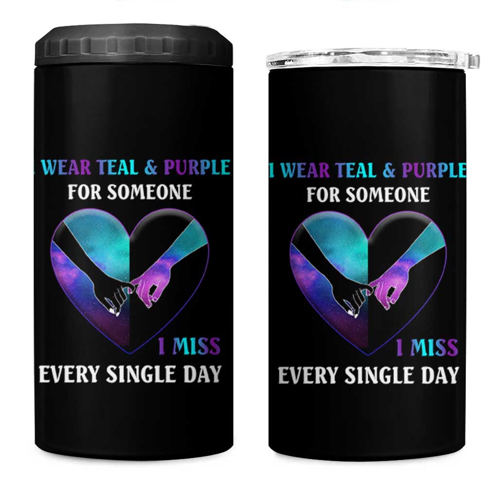 Suicide Prevention Awareness 4 in 1 Can Cooler Tumbler Teal And Purple For Someone I Miss Every Single Day Heart - Wonder Print Shop