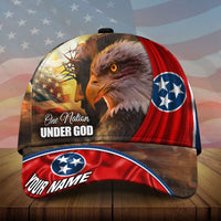 3D eagle baseball cap with 'One Nation Under God' and 'YOUR NAME' on brim