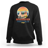 Black crewneck sweatshirt with “Diversified Portfolio” tools graphic on chest