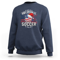 Navy Christmas soccer sweatshirt with front graphic text "It's Called Soccer"