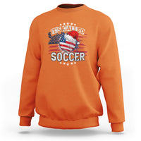 Orange Christmas soccer sweatshirt with front graphic text "It's Called Soccer"