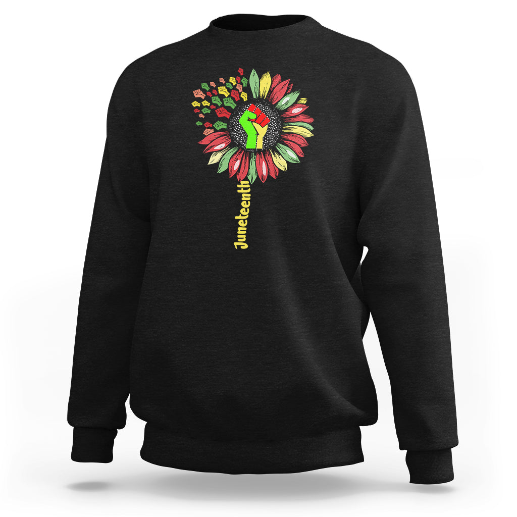 Juneteenth Sweatshirt Sunflower with Fist Black History African American - Wonder Print Shop