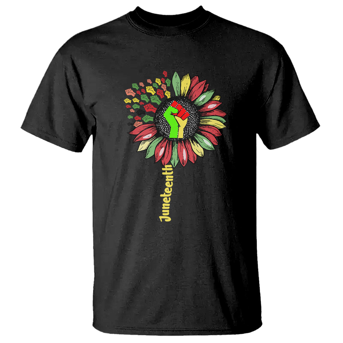 Juneteenth T Shirt Sunflower with Fist Black History African American - Wonder Print Shop