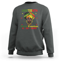 Charcoal crewneck sweatshirt with Juneteenth and Black Freedom 6-19-1865 graphic