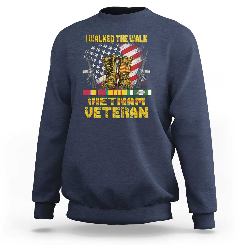 Navy Vietnam veteran crewneck sweatshirt with US flag and boots graphic on back