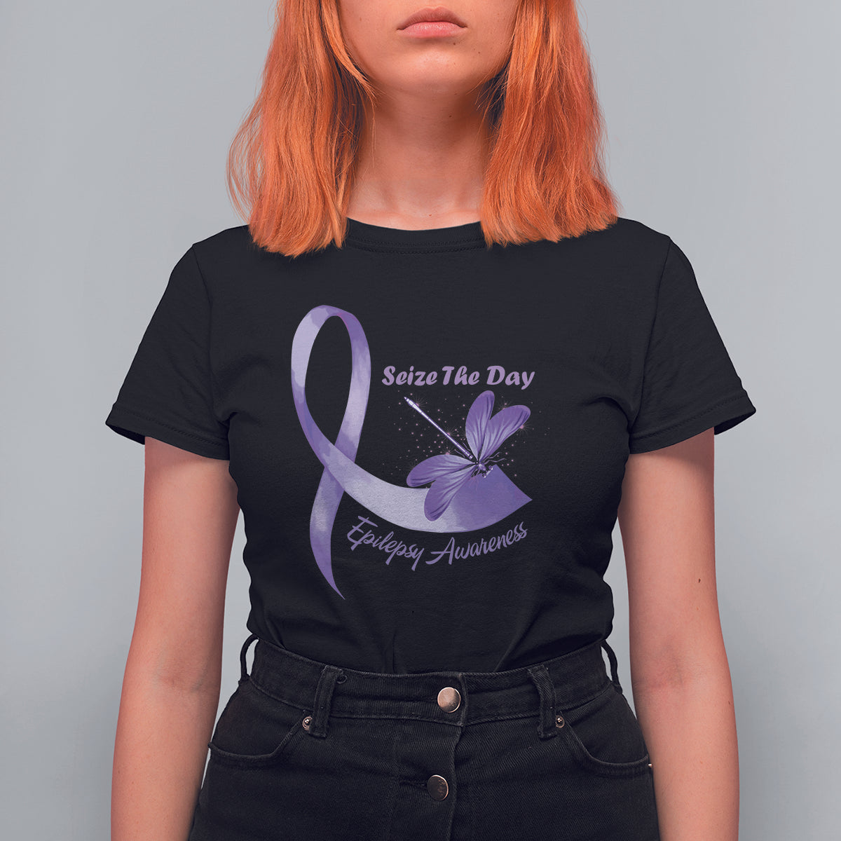 Epilepsy Awareness Day T Shirt For Women Seize The Dad with Purple Ribbon and Dragonfly - Wonder Print Shop