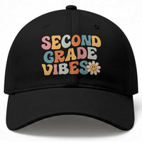 Groovy Retro Second Grade Vibes Baseball Cap Back to School 2nd Grade Team