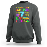 Charcoal gray crewneck sweatshirt with colorful "My First Day 2nd Grade" graphic