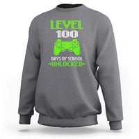 Kids 100th day sweatshirt in dark heather gray with neon green gaming controller graphic