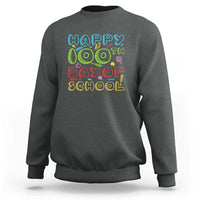Charcoal gray crewneck sweatshirt with colorful “Happy 100th Day of School” print