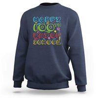 Navy crewneck sweatshirt with colorful “Happy 100th Day of School” print