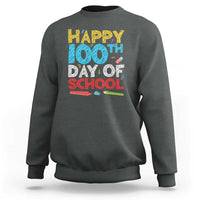 Dark heather sweatshirt with 'Happy 100th Day of School' colorful front print.