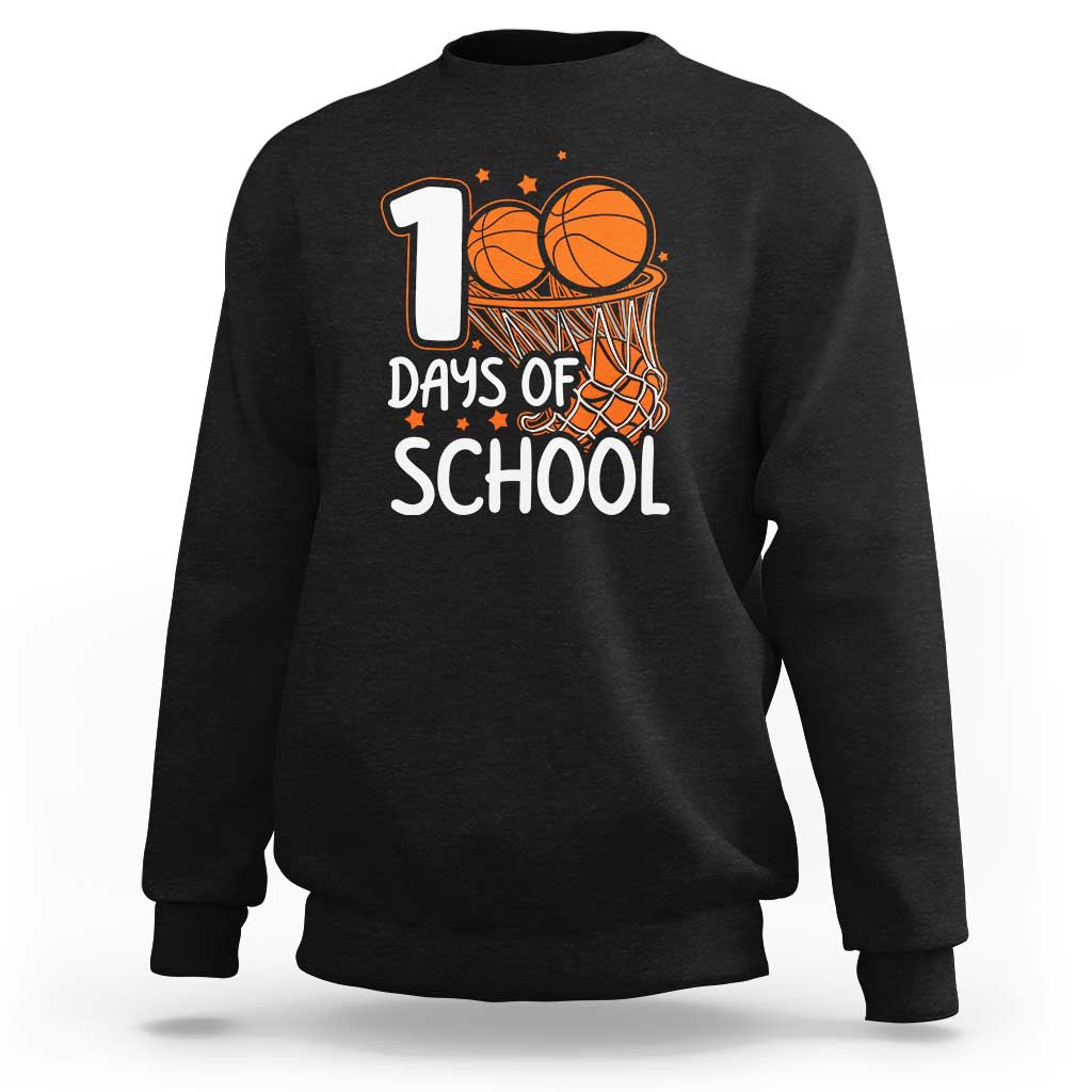 Kids basketball-themed sweatshirt in black with '100 days of school' graphic