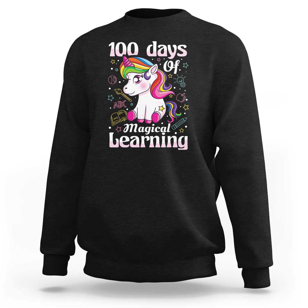 Black girls unicorn sweatshirt, '100 days of magical learning' print
