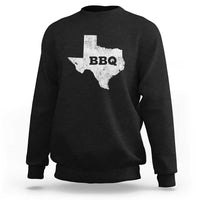 Black crewneck sweatshirt with Texas BBQ state graphic on back