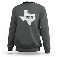 Charcoal heather crewneck sweatshirt with Texas BBQ state graphic on back