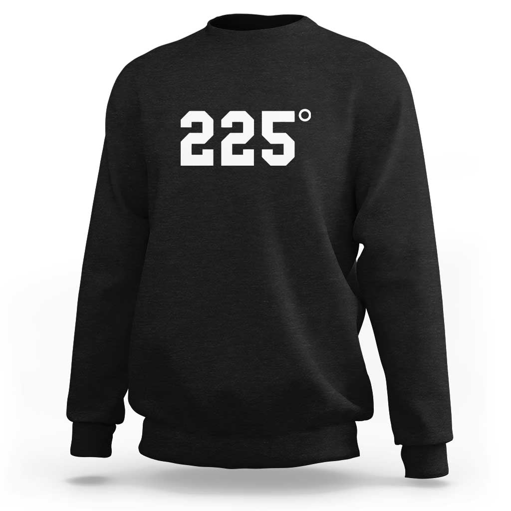 Men's black crewneck sweatshirt with large white "225°" print on chest