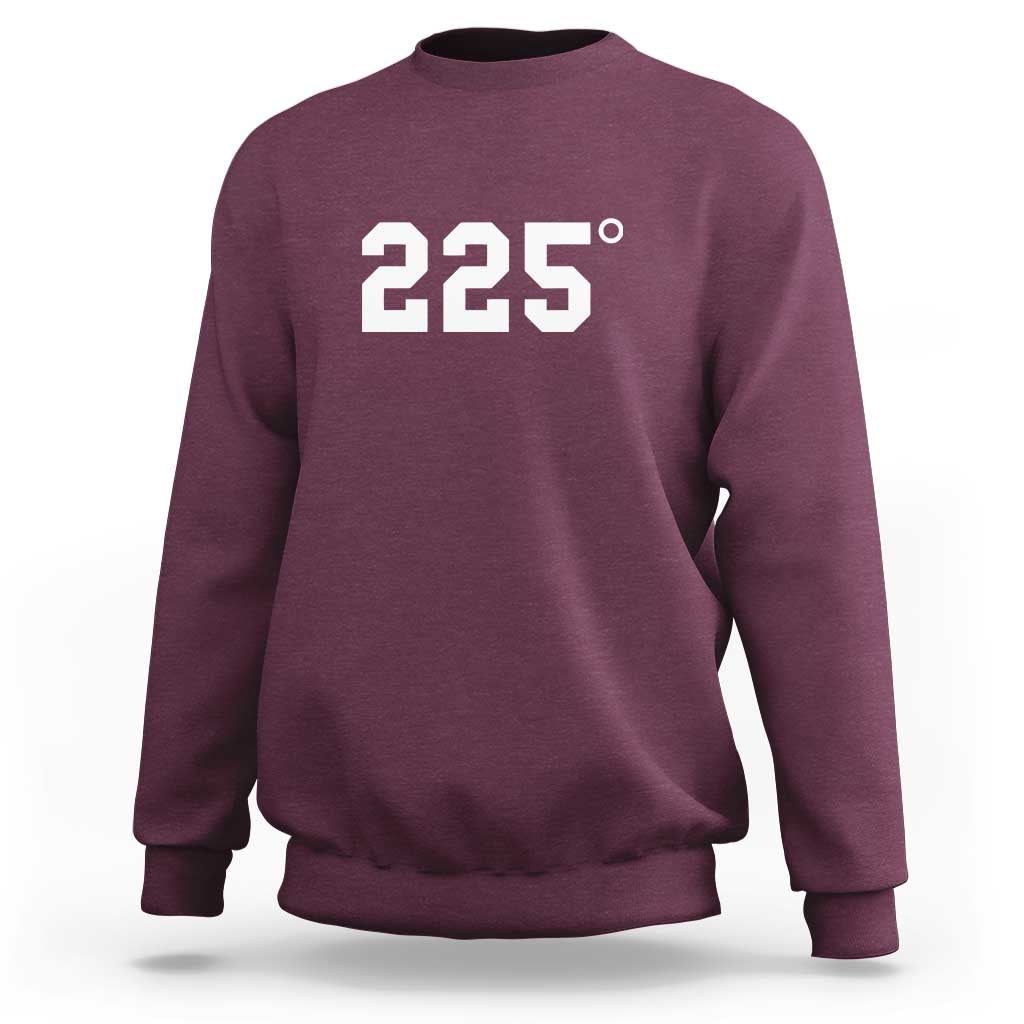 Men's maroon crewneck sweatshirt with large white "225°" print on chest