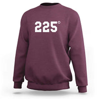 Men's maroon crewneck sweatshirt with large white "225°" print on chest