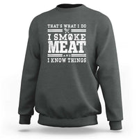Charcoal pullover sweatshirt with 'I SMOKE MEAT' grill graphic text