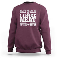 Maroon pullover sweatshirt with 'I SMOKE MEAT' grill graphic text
