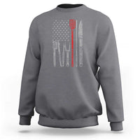 Dark heather gray sweatshirt with American flag graphic and chef utensils printed on back
