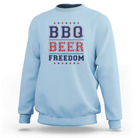 Light blue crewneck sweatshirt with "BBQ BEER FREEDOM" patriotic graphic