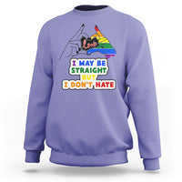 Violet unisex sweatshirt with pride flag “Love” and slogan “I may be straight but I don’t hate”.
