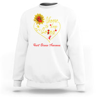 White sweatshirt with “Choose to keep Going” heart graphic and heart disease awareness text