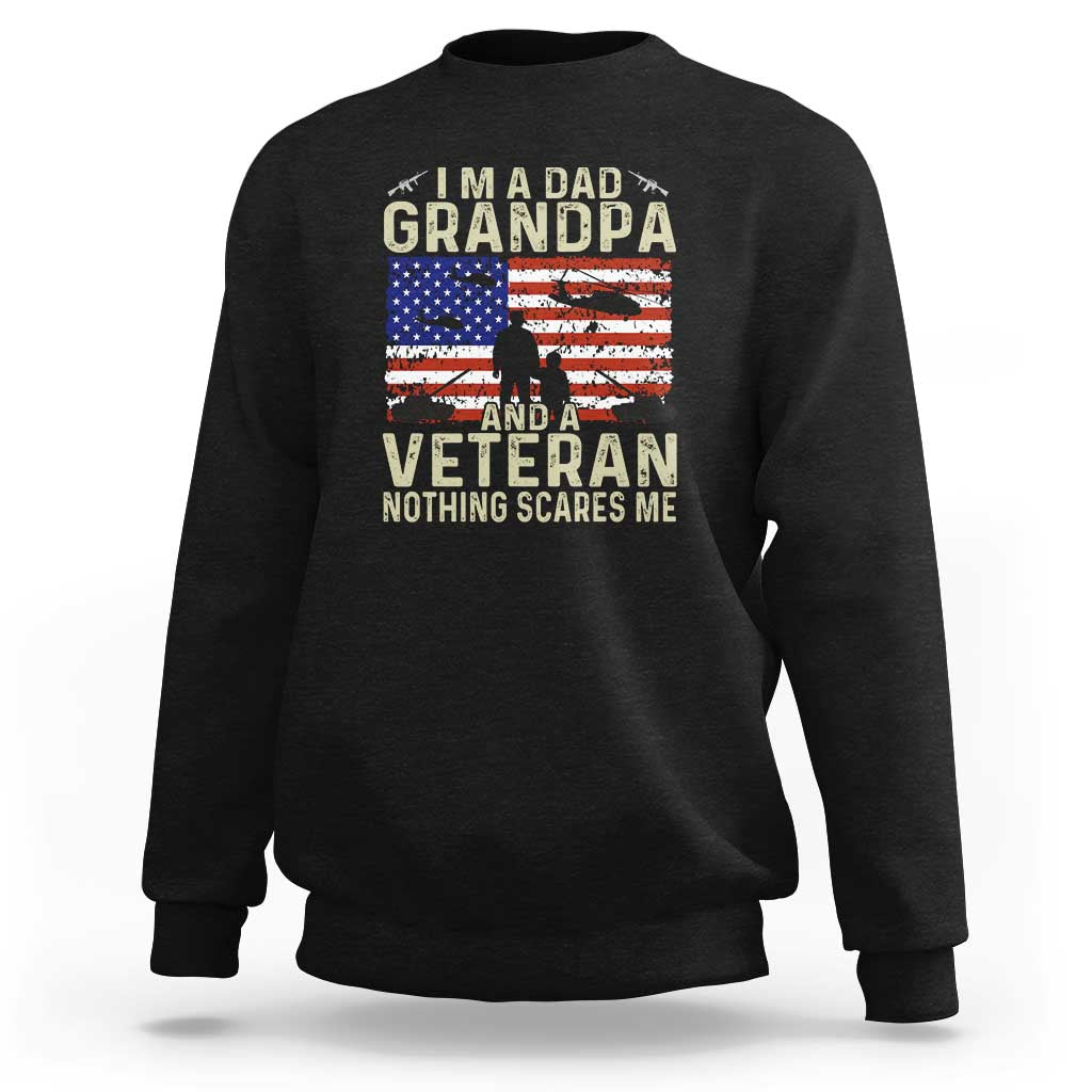 Black crewneck sweatshirt with patriotic veteran graphic and long sleeves