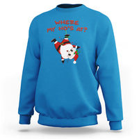 Blue Christmas Santa sweatshirt with "Where My Ho's At?" graphic