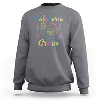 Charcoal crewneck sweatshirt with “Cafeteria Crewe” graphic on the front.