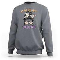 Charcoal gray cafeteria sweatshirt with 'Lunchlady Squad' graphic
