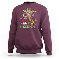 Autism giraffe sweatshirt, maroon, full back colorful giraffe graphic with “It’s OK to be Different”