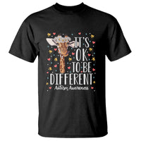 Black T-shirt with giraffe floral 'It's OK to be different' graphic