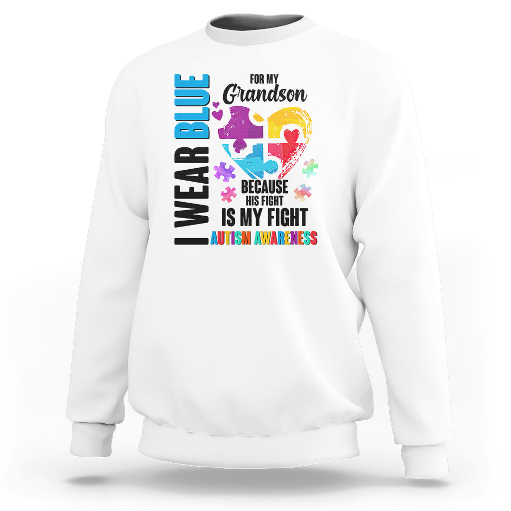 White autism awareness unisex sweatshirt with front graphic and crew neck.