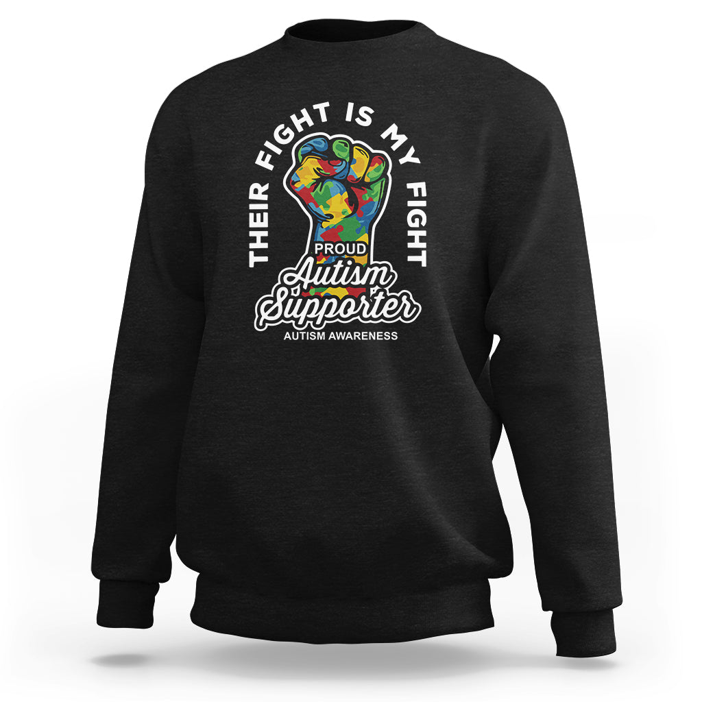 Black crewneck sweatshirt with autism awareness graphic