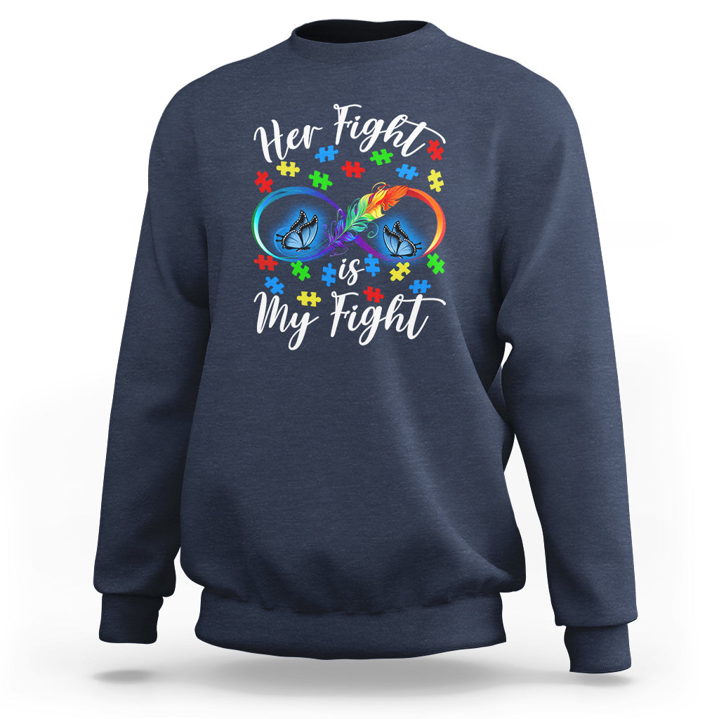 Autism support sweatshirt, navy blue with rainbow infinity and feather butterfly design