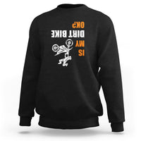 Black biker sweatshirt with upside-down dirt bike graphic and bold text print