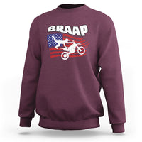 Maroon crewneck sweatshirt with BRAAP American flag rider graphic, long sleeves