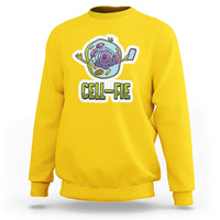 Funny biology sweatshirt in yellow with colorful cell graphic and CELL-FIE text