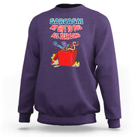 Purple sweatshirt with colorful 'Sarcasm My Gift To You All Year Long' front print