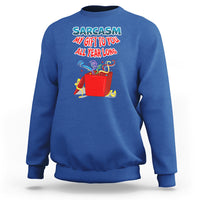 Royal blue sweatshirt with colorful 'Sarcasm My Gift To You All Year Long' front print