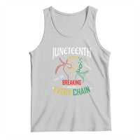 Light gray Juneteenth tank top with multicolor 'Breaking Every Chain' graphic