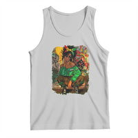 Women's scoop-neck pride tank top with colorful front graphic print