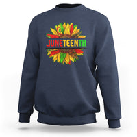 Navy crewneck sweatshirt with colorful Juneteenth sunflower graphic