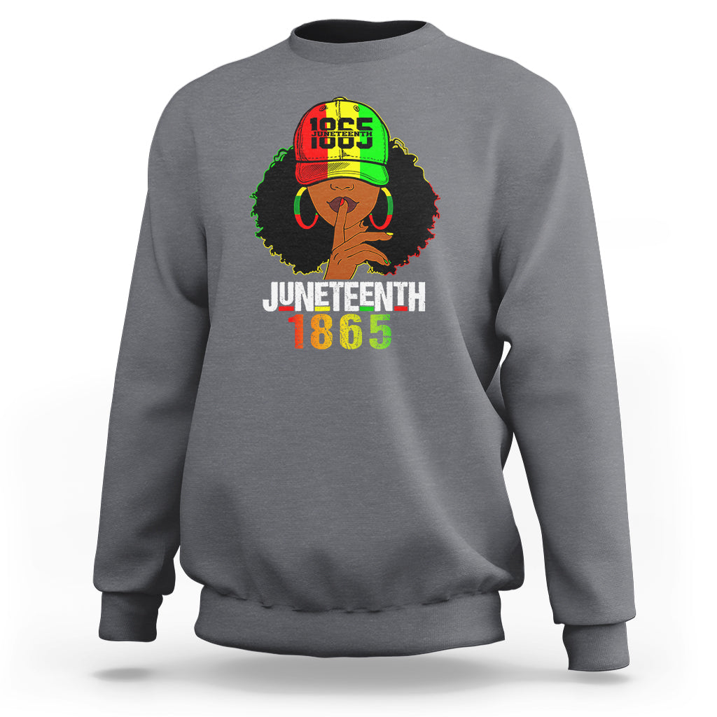 Juneteenth Afro sweatshirt in heather gray with 'Juneteenth 1865' front graphic