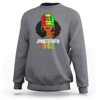 Juneteenth Afro sweatshirt in heather gray with 'Juneteenth 1865' front graphic